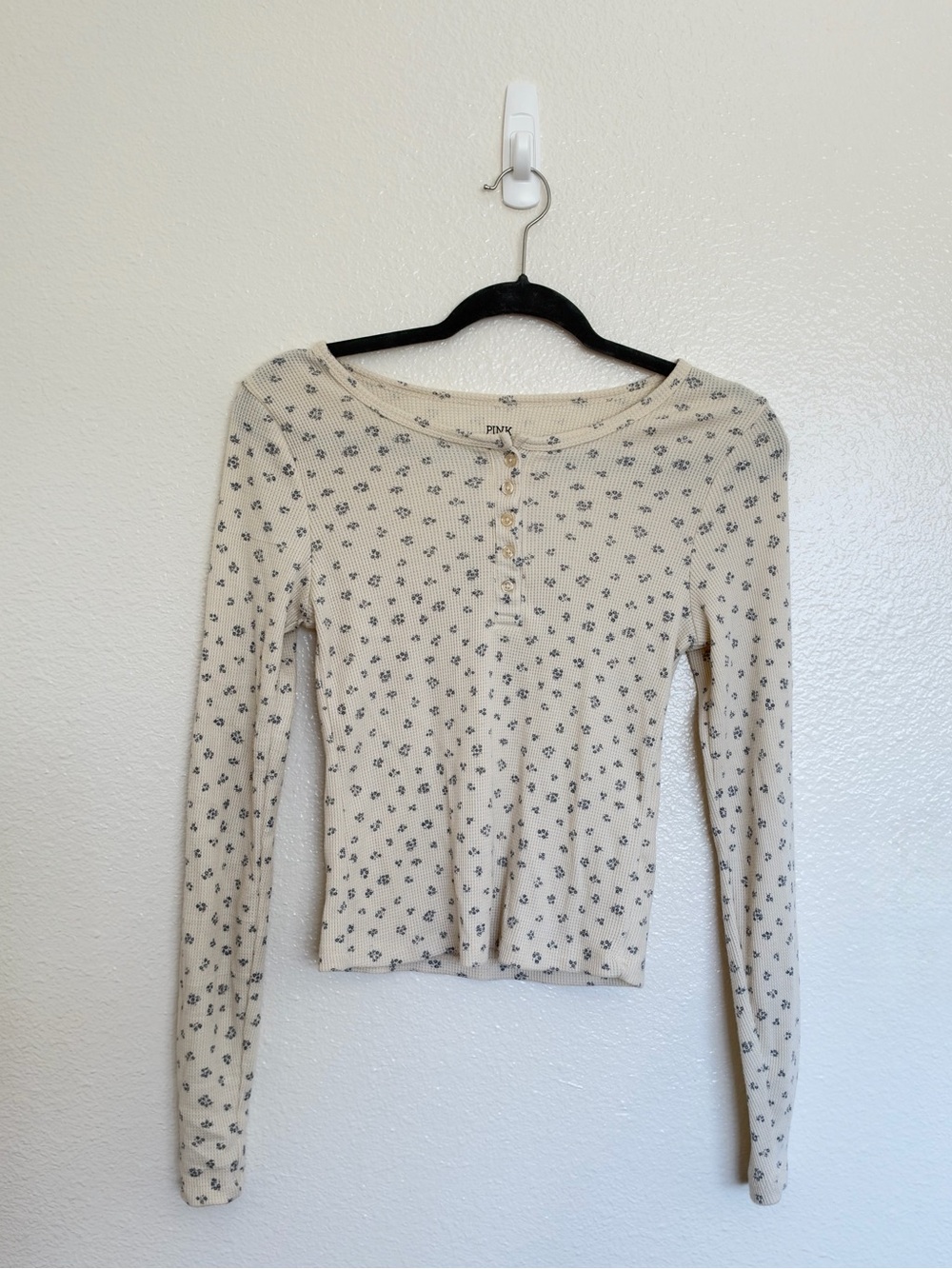 Pink Republic Cream Floral Henley Long-Sleeve Top